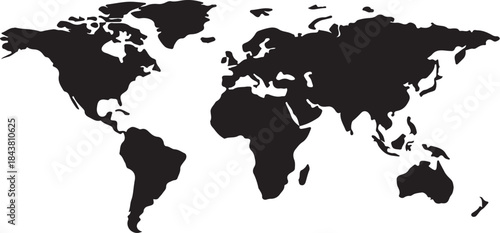 Black and white map with prominent landmasses and oceans also transparent background continents