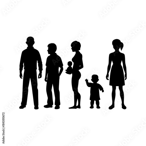 Diverse family silhouettes standing together representing generations