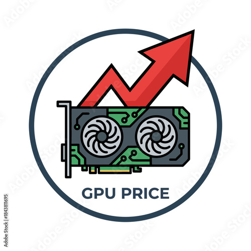 Rising GPU Price Illustration Showing Graphics Card with Upward Arrow in Financial Technology Concept