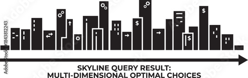 Skyline query result multi dimensional optimal choices urban cityscape with business symbols