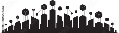 Smart city with connected network of buildings and data cubes, future urban technology