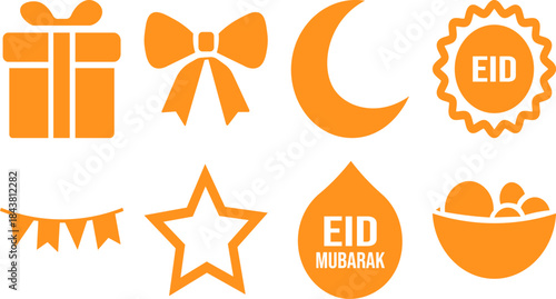 Orange Eid Icons Collection for Celebration and Greetings