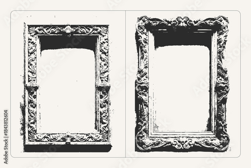 Grunge Baroque plaster frame with scrolls, perfect for posters, banners, and retro design.