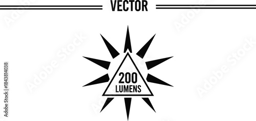 200 lumens light output icon, brightness level symbol, illumination power indicator flat vector design isolated on white background