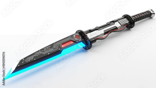 Sci-fi Katana Glowing Blue Isolated on White 3D Render