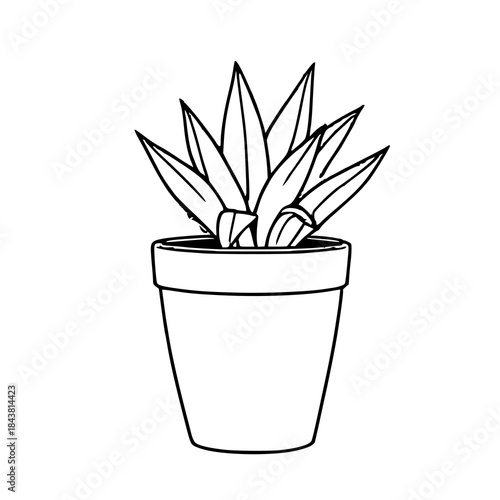 Black line art basic plant pot on white background