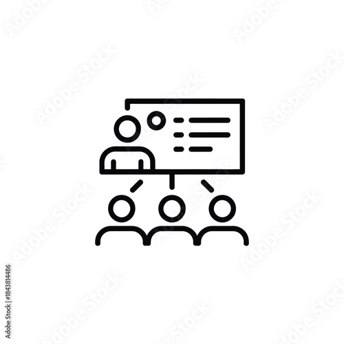 Presentation with audience a simple line icon depicting a speaker and listeners