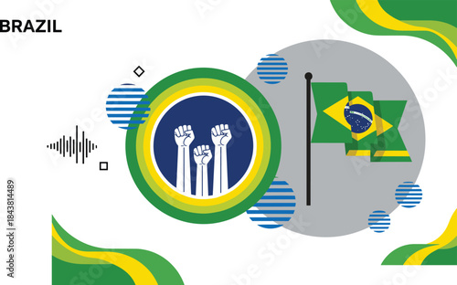Brazil independence celebration illustration, national flag and freedom symbol, Brazilian culture patriotism flat design isolated on white background