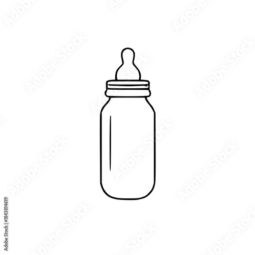 Black line art minimal baby bottle on white backgr