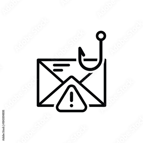Email security risk a phishing attempt warning with a hook symbol