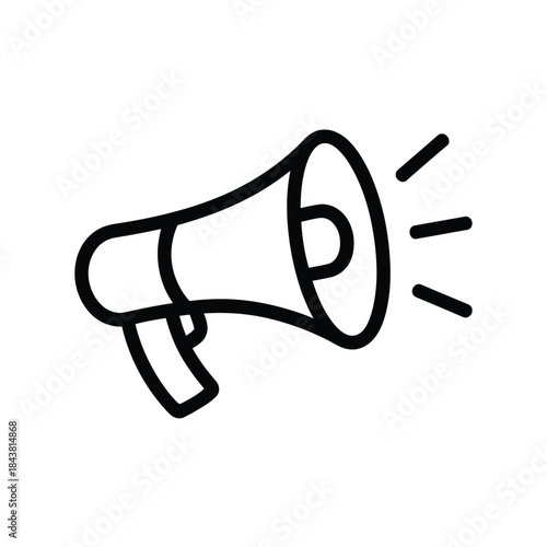 Simple black and white line drawing of a vintage megaphone icon