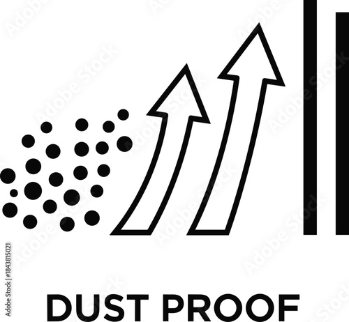 Dust proof protection icon, particle resistance airflow barrier symbol, industrial safety and equipment durability flat design isolated on white background