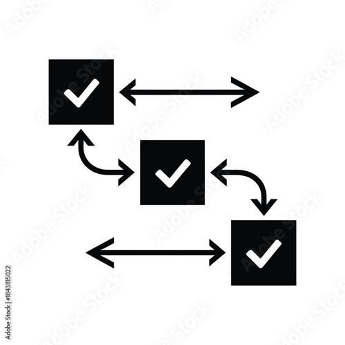 Simple black and white graphic depicting a cyclical process with checkmarks