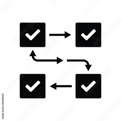 Workflow process with checkmark icons and connecting arrows displayed visually