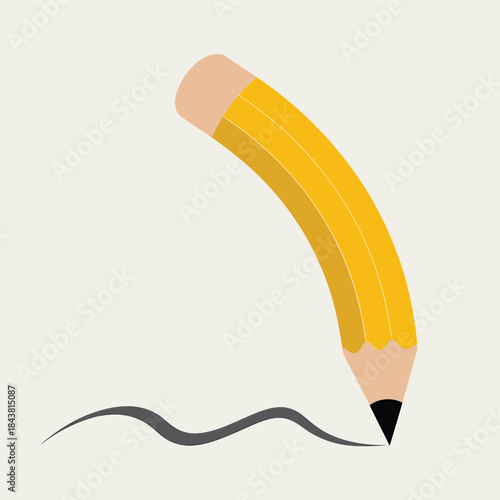 A simple illustration of a yellow pencil drawing a curved black line