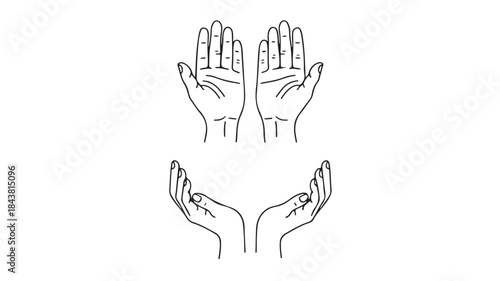 Hands Raised and Open Palms Upward in Line Art