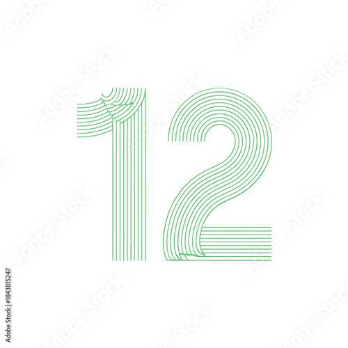 Abstract representation of the number twelve formed with light green lines