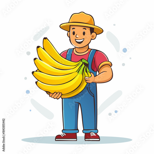 Harvest Bounty: Smiling figure holds a bunch of ripe bananas, embodying freshness and the sweet taste of nature's offerings.