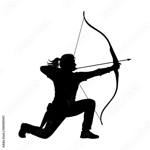 Silhouette of an archer aiming with bow and arrow.