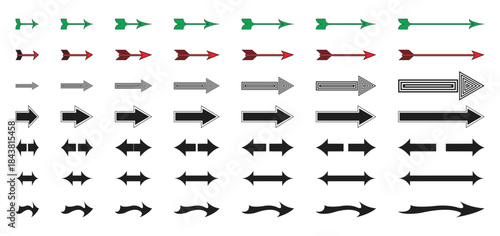 A collection of vector arrow icons in various styles, thicknesses, and directions design projects needing directional symbols.