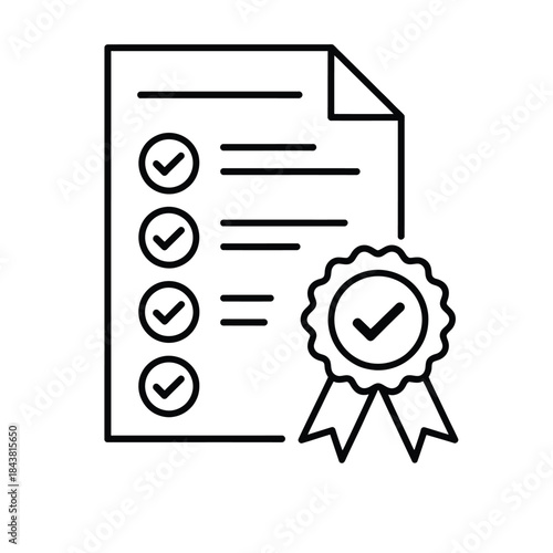 Document with check marks and a quality assurance seal illustration