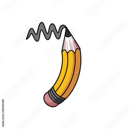Illustration of a pencil with a curly swirling graphite tip