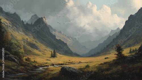 panorama of the mountains in autumn