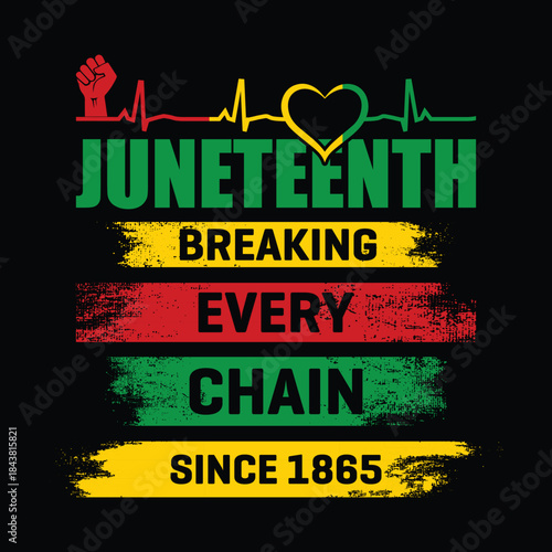 Juneteenth Breaking Every Chain 1865 Heartbeat T-Shirt Design Grunge