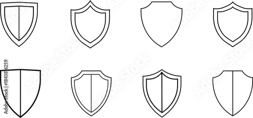 Shield vector set line black vector design illustrator, Collection of protect shield, Vector security shield badge, Knight award contours and linear signs Heraldic shield