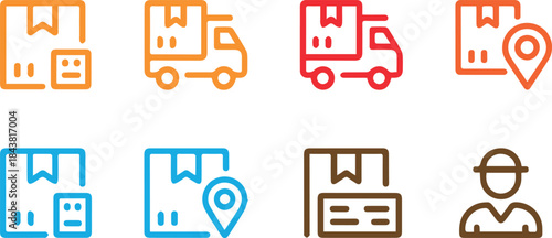 Colorful Logistics and Delivery Icons Set for Shipping, Warehouse and Location Services