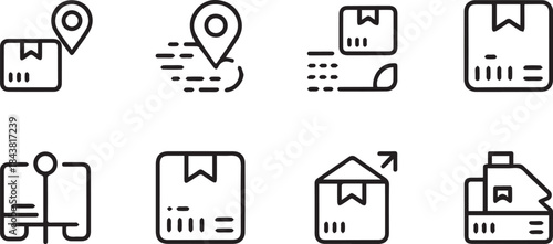 Smart Logistics and Tracking Line Icons Set for Location, Shipping and Inventory Systems