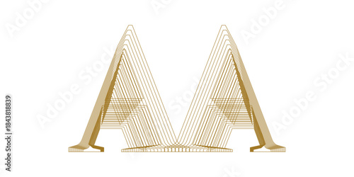 Wooden cross section object with a gold 3D danger warning sign vector icon illustration on a white background