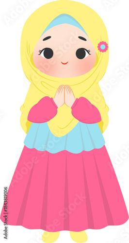 little girl greeting eid al fitr