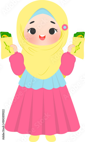 Muslim girl holding eid money