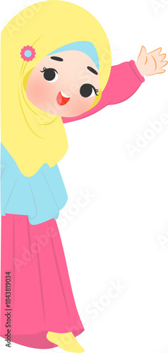 Illustration of muslim girl waving hello