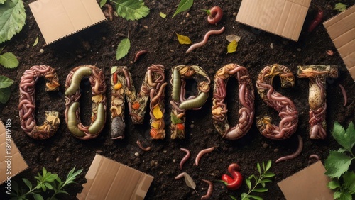 Compost word art on soil