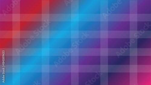 Vibrant gradient background with a translucent plaid grid overlay in red, blue, and purple hues