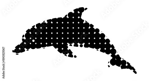 Silhouette dolphin composed of dotted pattern on white background