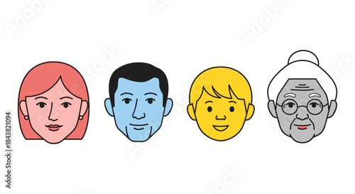 Colorful flat avatar set representing diverse generations