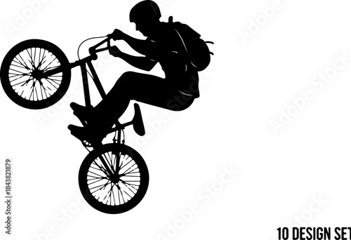 Cyclist Silhouette Action Poses Collection Set