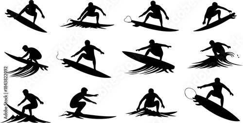 Dynamic Snowboarding Action Silhouettes in Black and White
