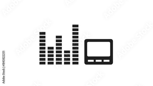 Audio visual Representation: A digital display with a spectrum bars visualising the sound waves, representing modern technology and media.