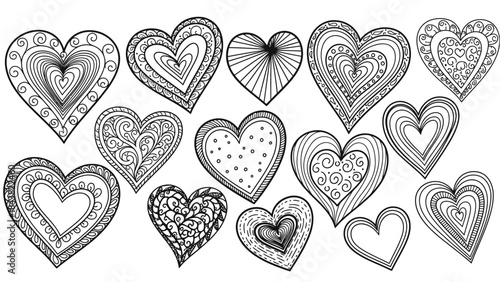 Doodle Hearts of love: A captivating collection of artistic doodle hearts in various intricate designs, celebrating the universal symbol of affection and emotion, expressing deep feelings 