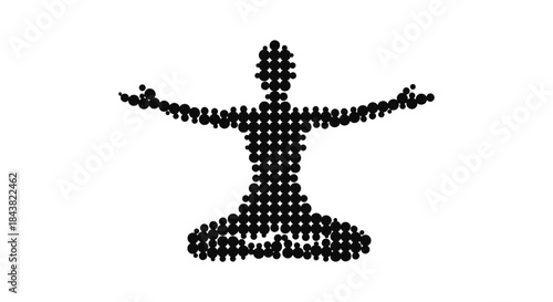 Meditative pose silhouette composed of dots reflecting tranquility and balance