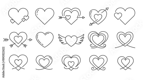 Artistic Heart Collection: A selection of heart illustrations, conveying a spectrum of emotions and styles, perfect for expressing feelings of love, affection, and care.