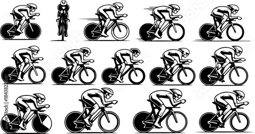 Cyclist Silhouette Action Poses Collection Set