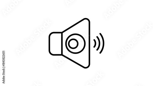 A simple black and white line drawing of a speaker icon emitting sound waves.