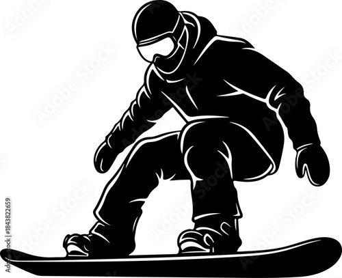 Dynamic Snowboarding Action Silhouettes in Black and White