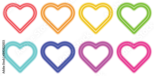 Colorful neon heart shapes Vector icon set