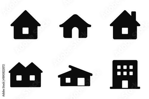 Silhouette collection of diverse house and building icons for real estate design